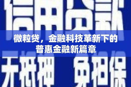 双清微粒贷，金融科技革新下的普惠金融新篇章